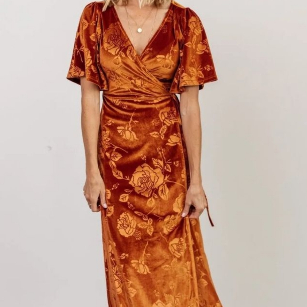 Baltic Born Danielle Velvet Embossed Wrap Dress -Bridesmaid, Fall Wedding 3X